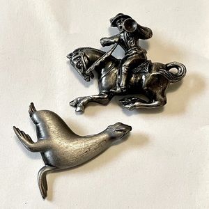 Pair of Vintage Pewter Brooches